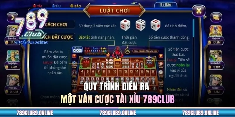 Quy trình diễn ra một ván cược Tài Xỉu 789CLUB